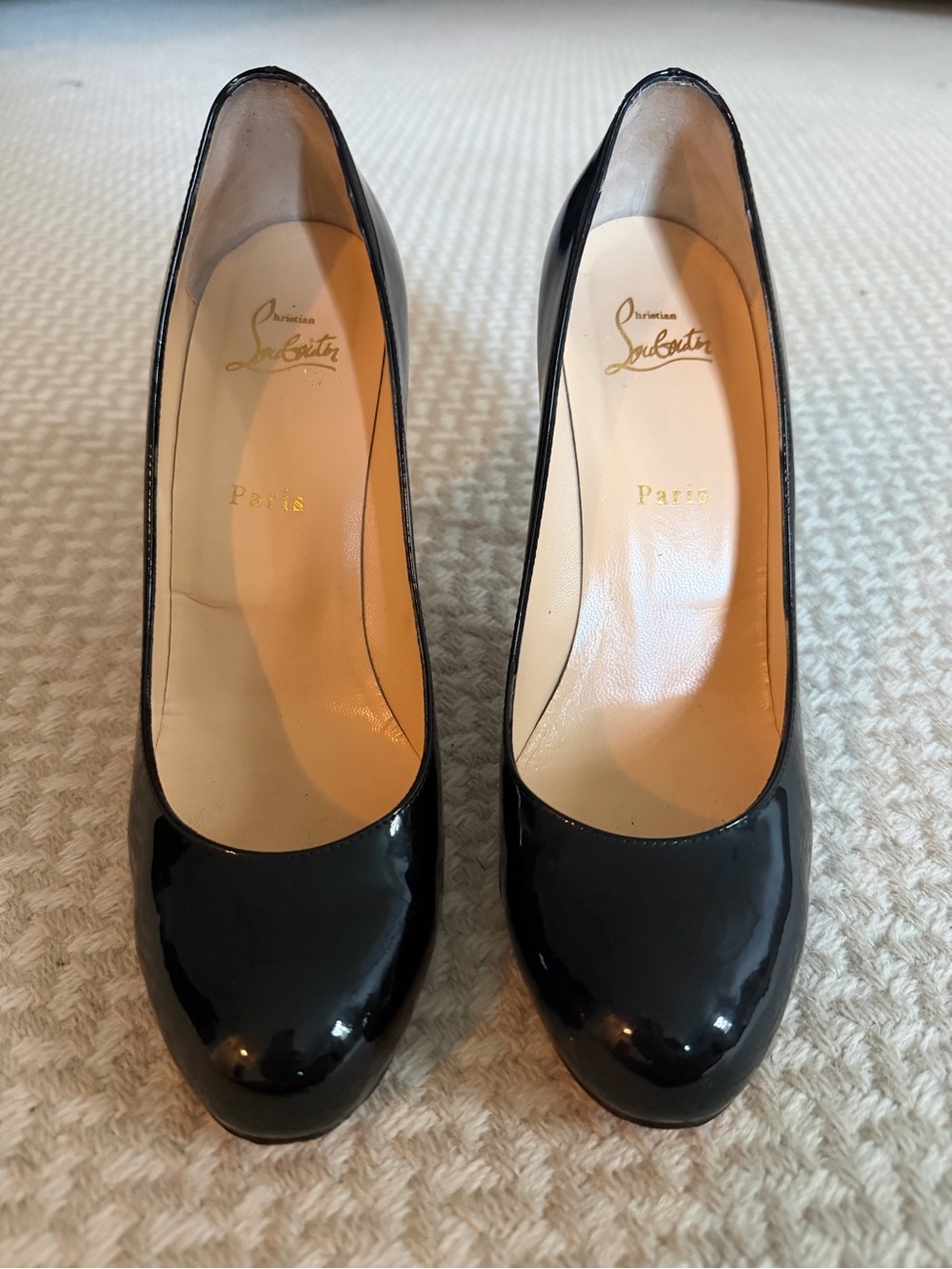 Christian Louboutin Black Patent Round-Toe Pumps